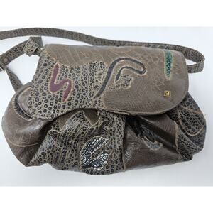 Vintage 80s NAS Alentino Bag Faux Snake & Frogskin Beige Tan Shoulder Purse